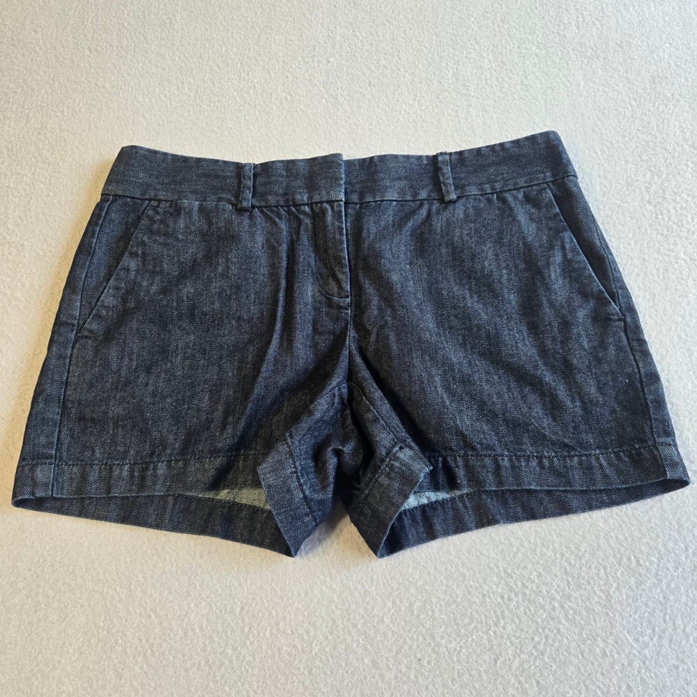 Ann Taylor LOFT Denim Shorts Womens 4 Dark‎ Blue Cotton Chino Dark Wash Pocket